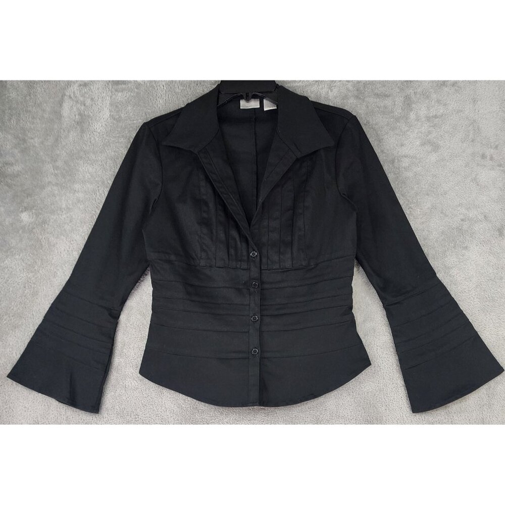 Spiegel Jacket Womens 8 Black Button Up Bell Sleeve Pleated Dressy‎ Blazer Top